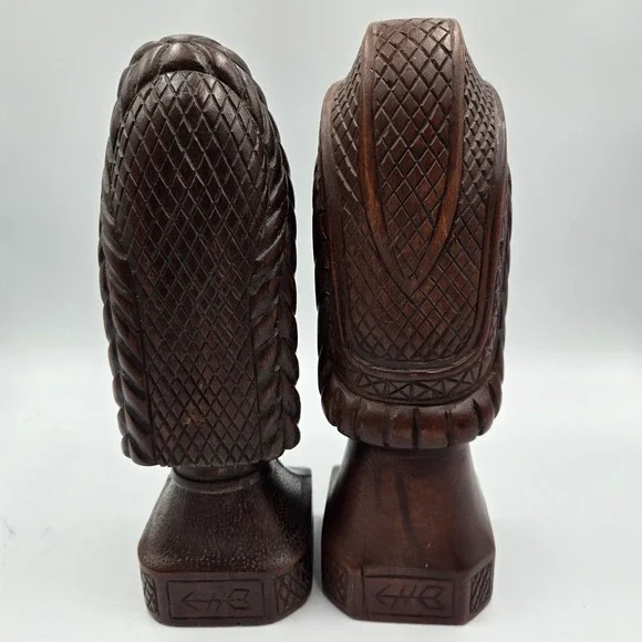 Hand Carved Wood African Tribal Woman & Man Busts 1950s-1960s Statues 9.5 VTG